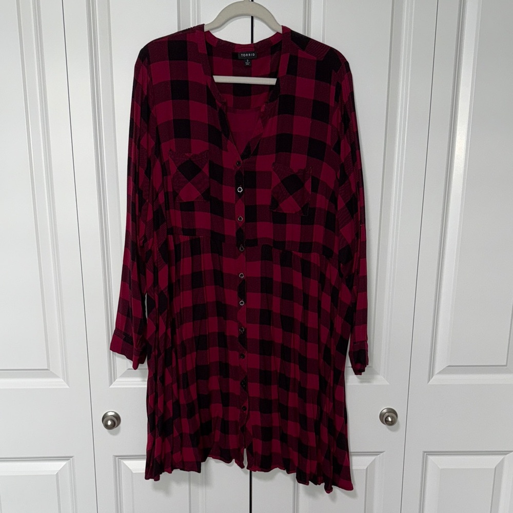 Torrid Red and Black Plaid Shirt Dress